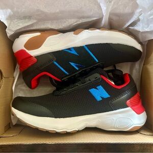 Black Sneakers with Blue and Red Accents